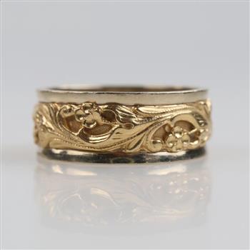 14kt Two Tone Gold Sculptural Floral Wedding Band