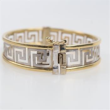 14kt Two Tone Gold Semi-Hollow Hinged Bangle