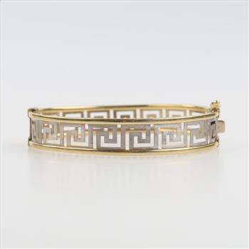 14kt Two Tone Gold Semi-Hollow Hinged Bangle