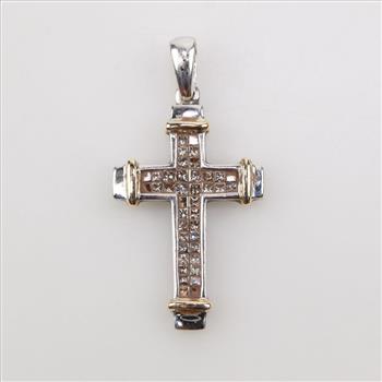 14kt Two-tone Gold Diamond Cross Pendant