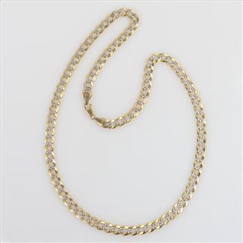 14kt Two-Tone Gold Flat Curb Chain Necklace -Evaluated By Our Certified Gemologist - AGS / GIA