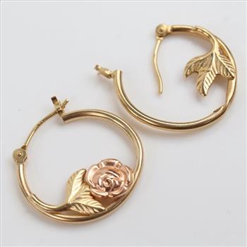 14kt Two-Tone Gold Rose Hollow Hoops