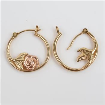 14kt Two-Tone Gold Rose Hollow Hoops