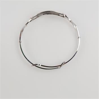 14kt White GF Pink Flower Name Plate Bangle Bracelet