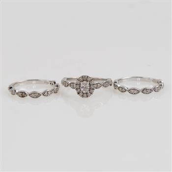 14kt White Gold 0.68ct TW Diamond  Wedding Ring Set -Evaluated By Our Certified Gemologist-AGS/GIA