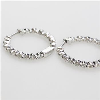 14kt White Gold 3.8g Diamond Hoop Earrings
