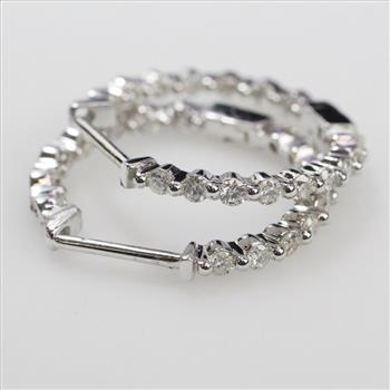 14kt White Gold 3.8g Diamond Hoop Earrings
