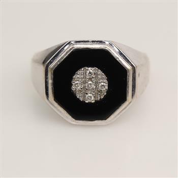 14kt White Gold Black Onyx Diamond Signet Ring
