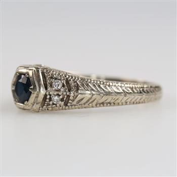 14kt White Gold Blue & Clear Stone Ring