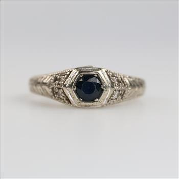 14kt White Gold Blue & Clear Stone Ring