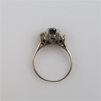 14kt White Gold Blue Stone Diamond Accent Ring