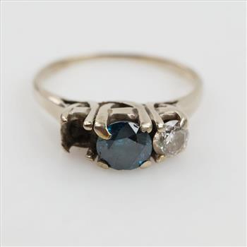 14kt White Gold Blue Stone Diamond Accent Ring