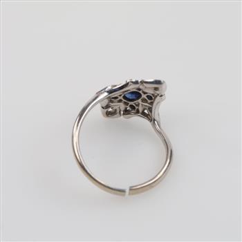 14kt White Gold Blue Stone Diamond Accent Ring