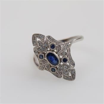 14kt White Gold Blue Stone Diamond Accent Ring