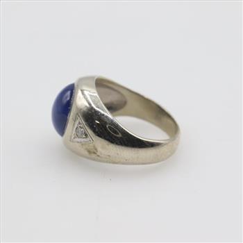 14kt White Gold Blue Stone Diamond Accent Ring