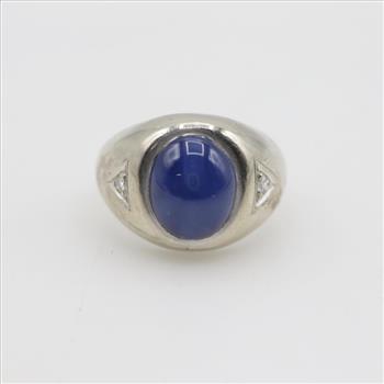 14kt White Gold Blue Stone Diamond Accent Ring