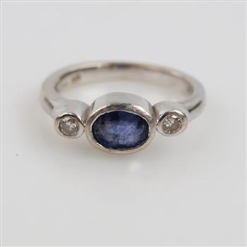 14kt White Gold Blue Stone Diamond Ring