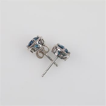 14kt White Gold Blue Topaz Diamond Accent Stud Earrings