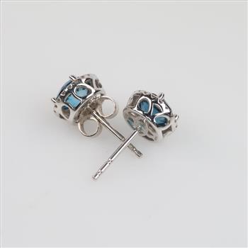 14kt White Gold Blue Topaz Diamond Accent Stud Earrings