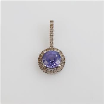 14kt White Gold Clear And Purple Stone Pendant