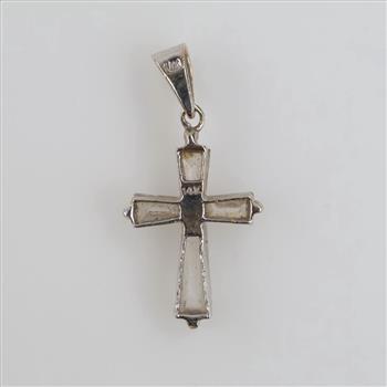 14kt White Gold Clear Stone Cross Pendant