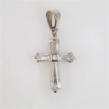 14kt White Gold Clear Stone Cross Pendant