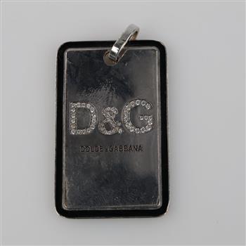 14kt White Gold Clear Stone Dog Tag Pendant