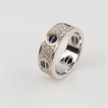 14kt White Gold Diamond And Black Stone Inlay Ring