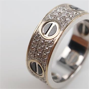 14kt White Gold Diamond And Black Stone Inlay Ring