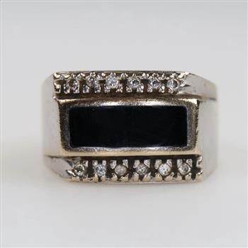 14kt White Gold Diamond And Black Stone Ring