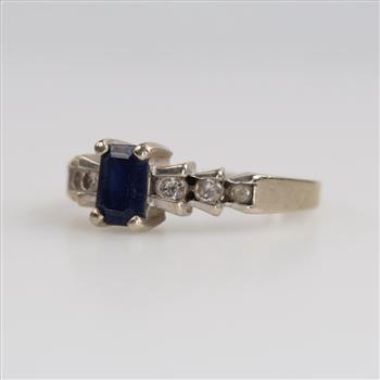 14kt White Gold Diamond And Blue Stone Ring