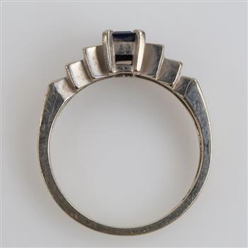 14kt White Gold Diamond And Blue Stone Ring