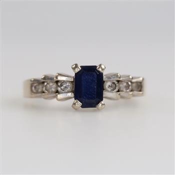 14kt White Gold Diamond And Blue Stone Ring