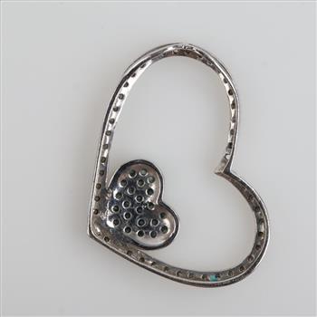 14kt White Gold Diamond Blue Stone Accents Heart Pendant