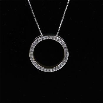 14kt White Gold Diamond Circle Pendant And Chain