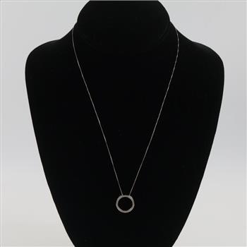 14kt White Gold Diamond Circle Pendant And Chain