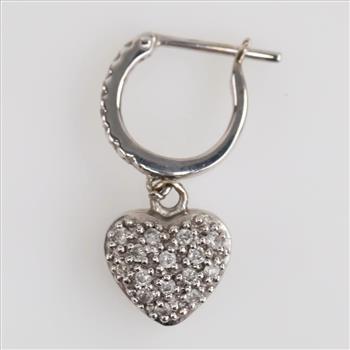 14kt White Gold Diamond Heart Dangle Hoop Earring