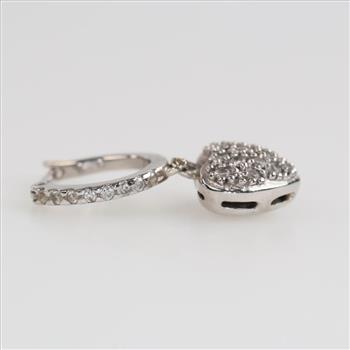 14kt White Gold Diamond Heart Dangle Hoop Earring
