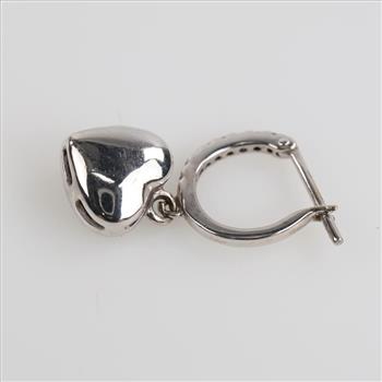 14kt White Gold Diamond Heart Dangle Hoop Earring