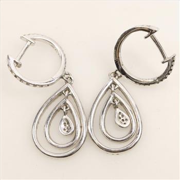 14kt White Gold Diamond Teardrop Dangle Earrings