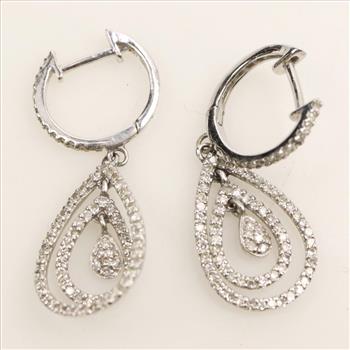 14kt White Gold Diamond Teardrop Dangle Earrings