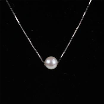 14kt White Gold Floating Pearl Box Chain Necklace