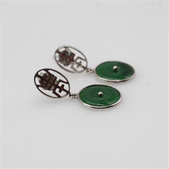14kt White Gold Green Stone Drop Earrings