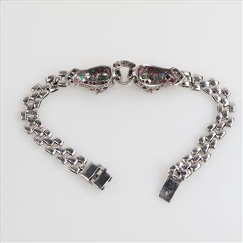 14kt White Gold Multicolor Stone Diamond Accent Cheetah Head Bracelet