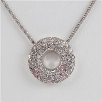 14kt White Gold Necklace With Diamond Circle Pendant