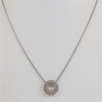 14kt White Gold Necklace With Diamond Circle Pendant