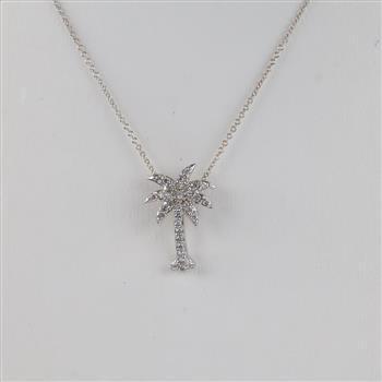 14kt White Gold Palm Tree Diamond Accent Necklace