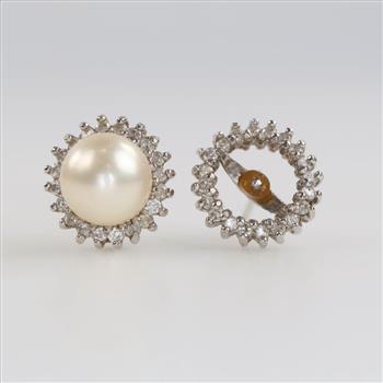 14kt White Gold Pearl Diamond Accent Earrings