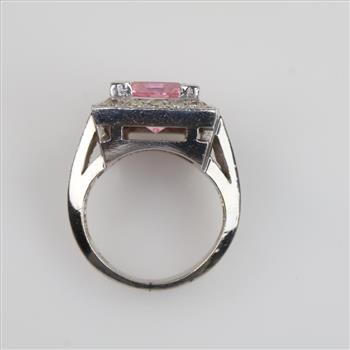 14kt White Gold Pink Glass Diamond Square Top Ring