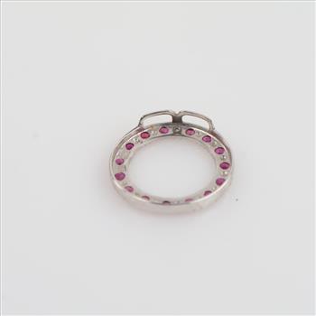 14kt White Gold Pink Stone Diamond Circle Pendant